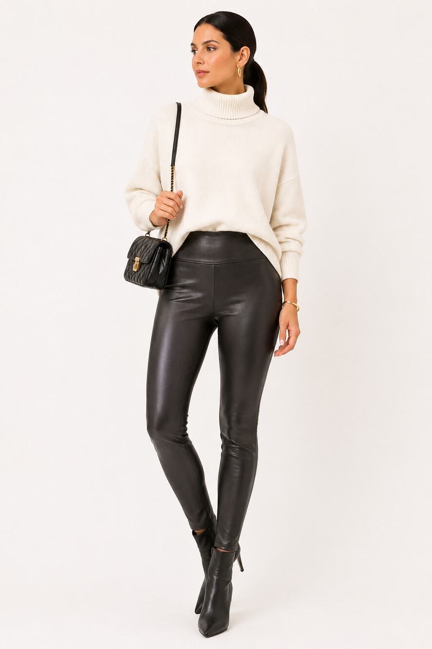 Spanx Faux Leather Leggings XL High Rise Shaping Pull On Skinny Black